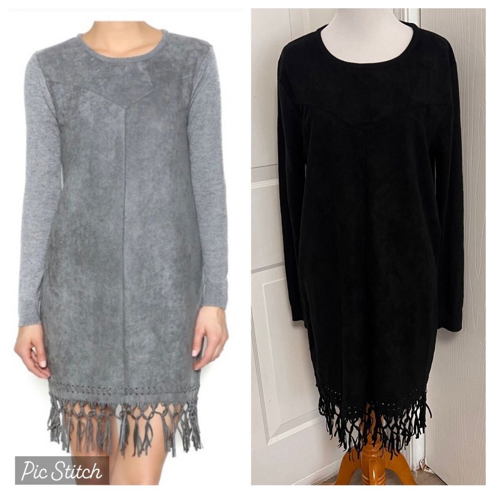 Fate Faux Suede Fringe Dress A1*